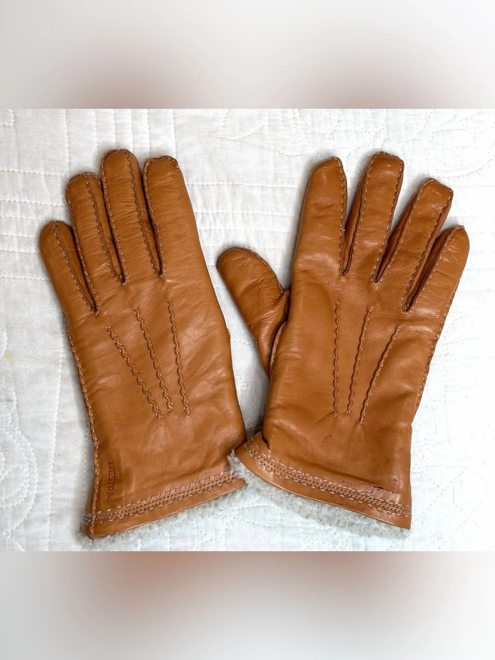 Hestra Hairsheep Lambskin Cognac Brown Leather Gloves Sz 7